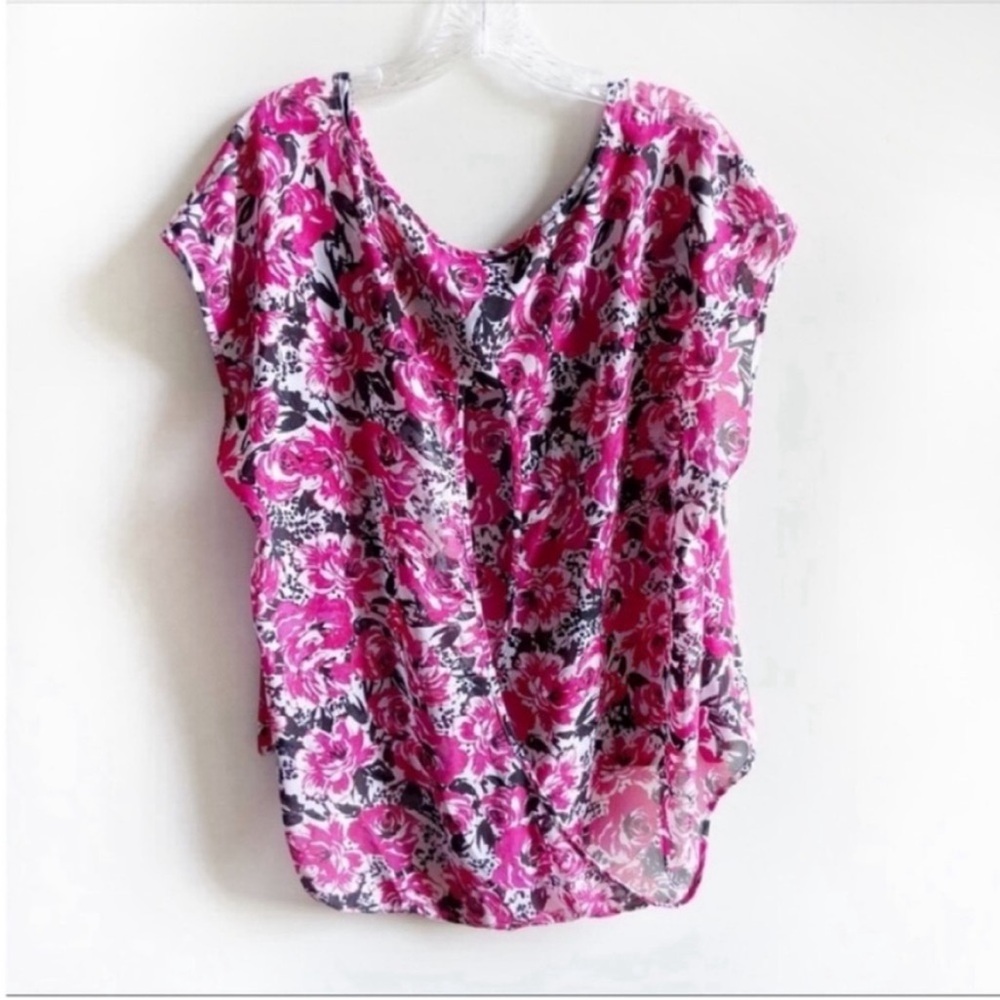 Torrid pink rose print georgette blouse open back - Picture 8 of 8